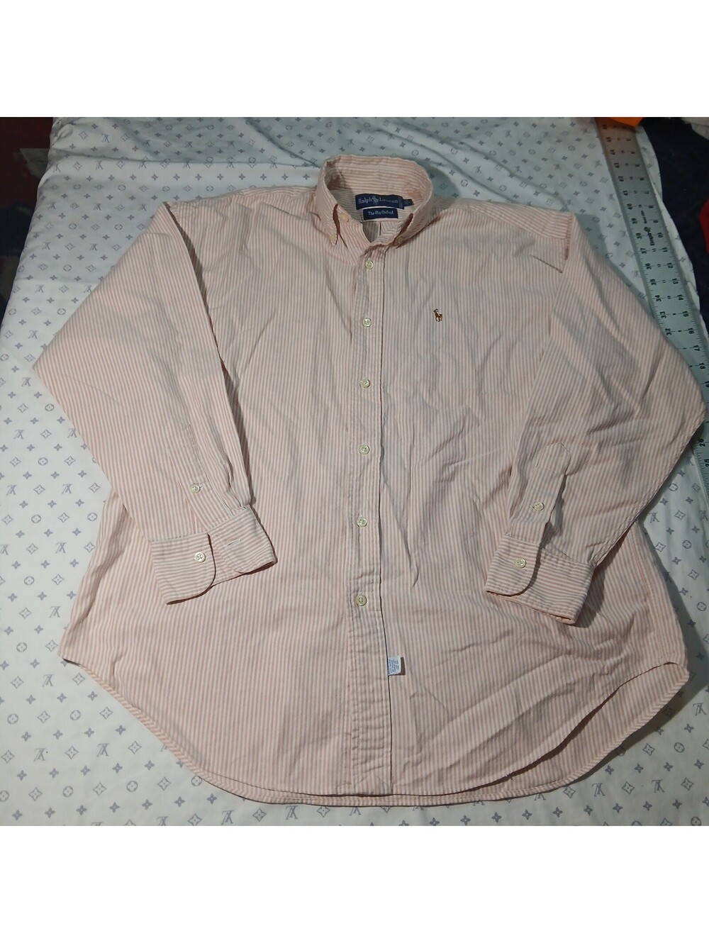 Ralph Lauren Big Oxford Peach Striped Button Down Shirt Mens Size 8 Preppy